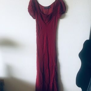 Rayon beaded shear evening dress maroon